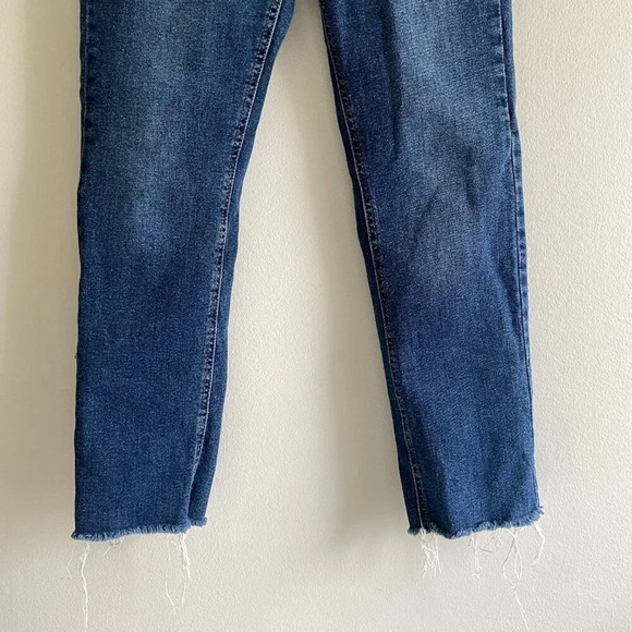 BUFFALO David Bitton Semi High Rise Slim Straight Dark Wash Distressed Hem Jeans - Picture 3 of 13